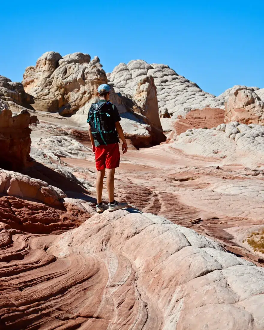 Flo schaut auf die Felsen im White Pocket