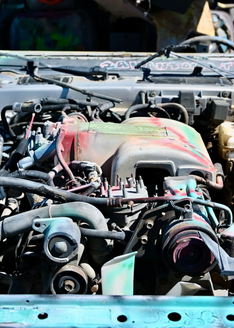 alter Motor von einem Auto im International Car Forest of The Last Church